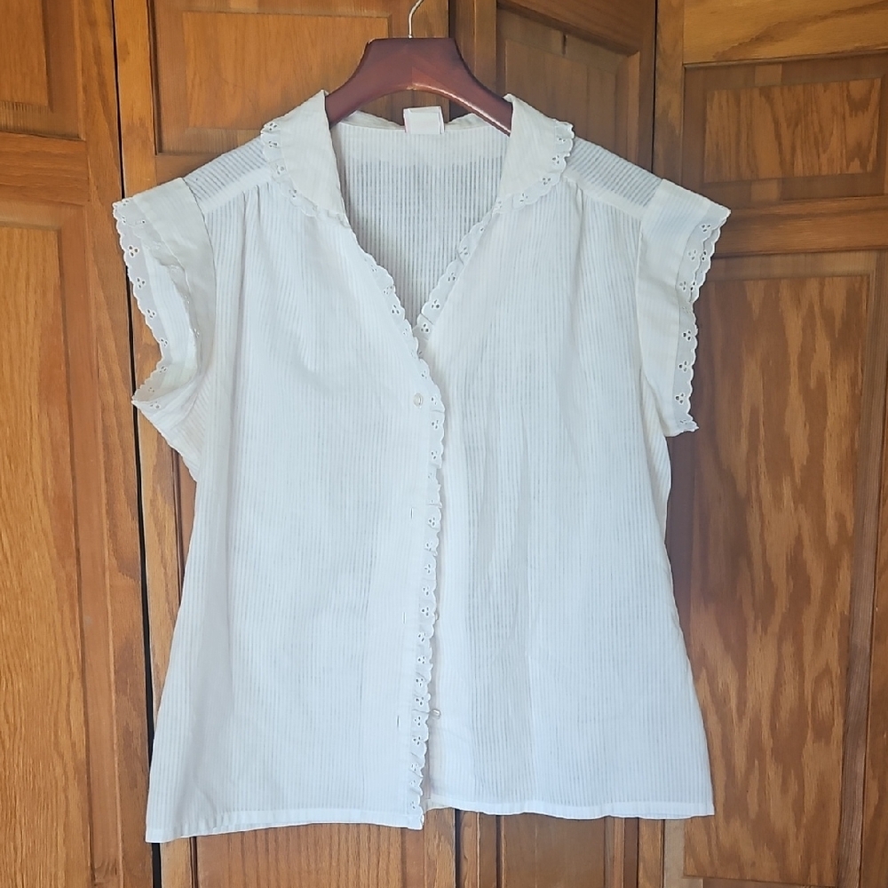 White Lace Trim Women's Top